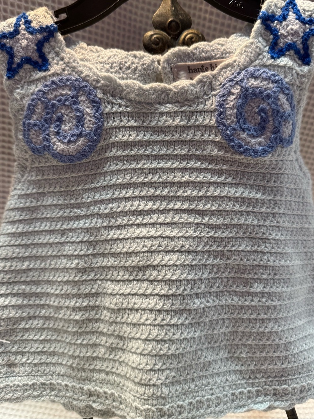 Haute Hippie Light Gray Crocheted Sweater with Blue Accents